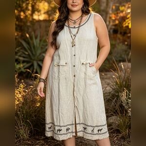 Boho Embroidered Camel Midi Dress - Cream